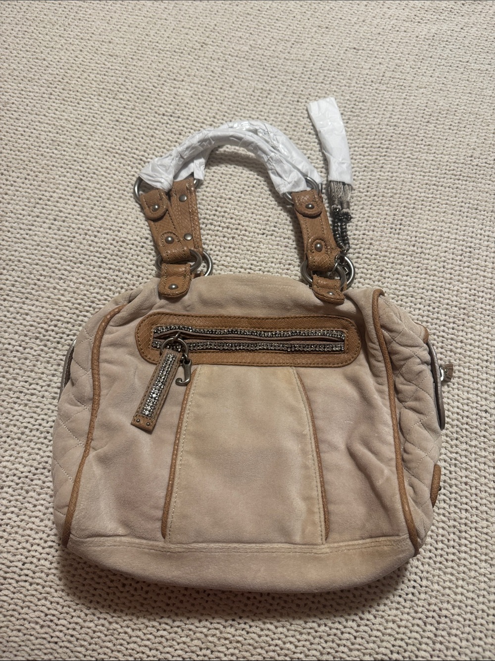 Vintage Juicy Couture Beige Velour, sparkle and leather purse